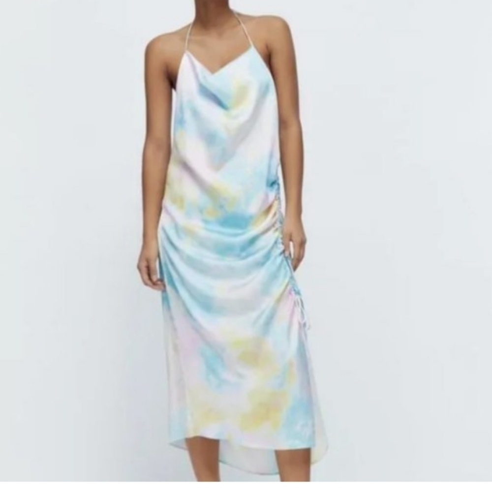 ZARA Tie Dye Satin Slip Midi Dress